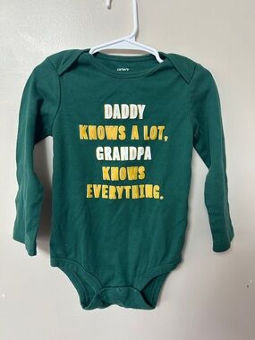 Carter's Dark Green Long-Sleeve Baby One-Piece with Yellow & White Text